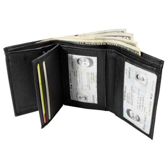 Men Trifold Black Leather Wallet - Picture 5 of 13